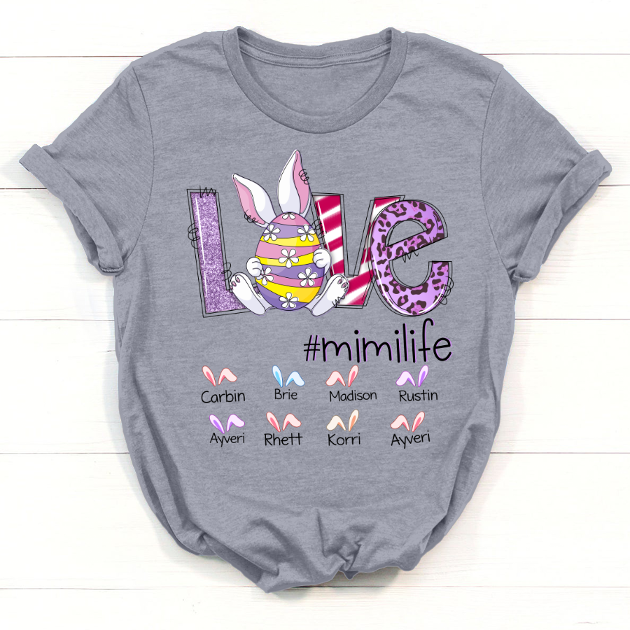 Love Bunny Grandma Life Custom Names T-Shirt