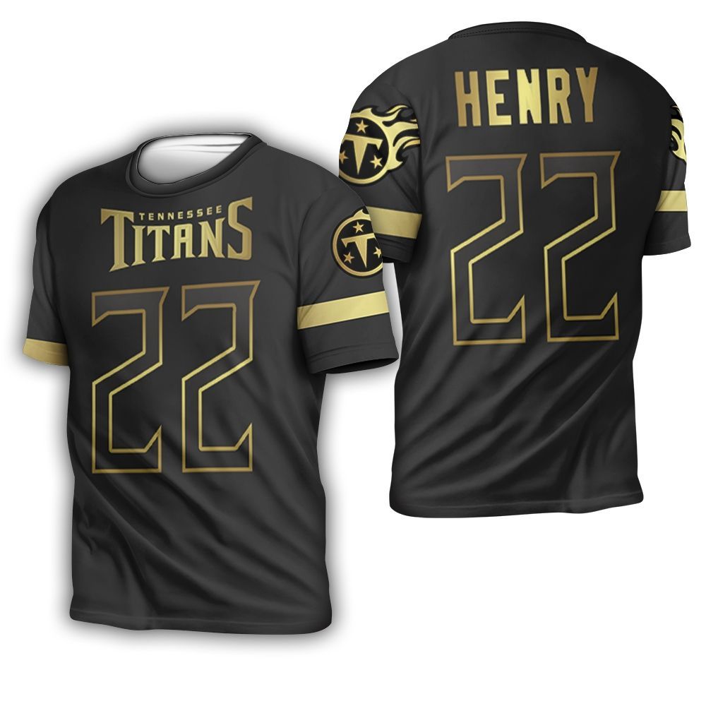 Tennessee Titans 22 Derrick Henry Black Golden Edition Jersey Inspired 3D T-Shirt