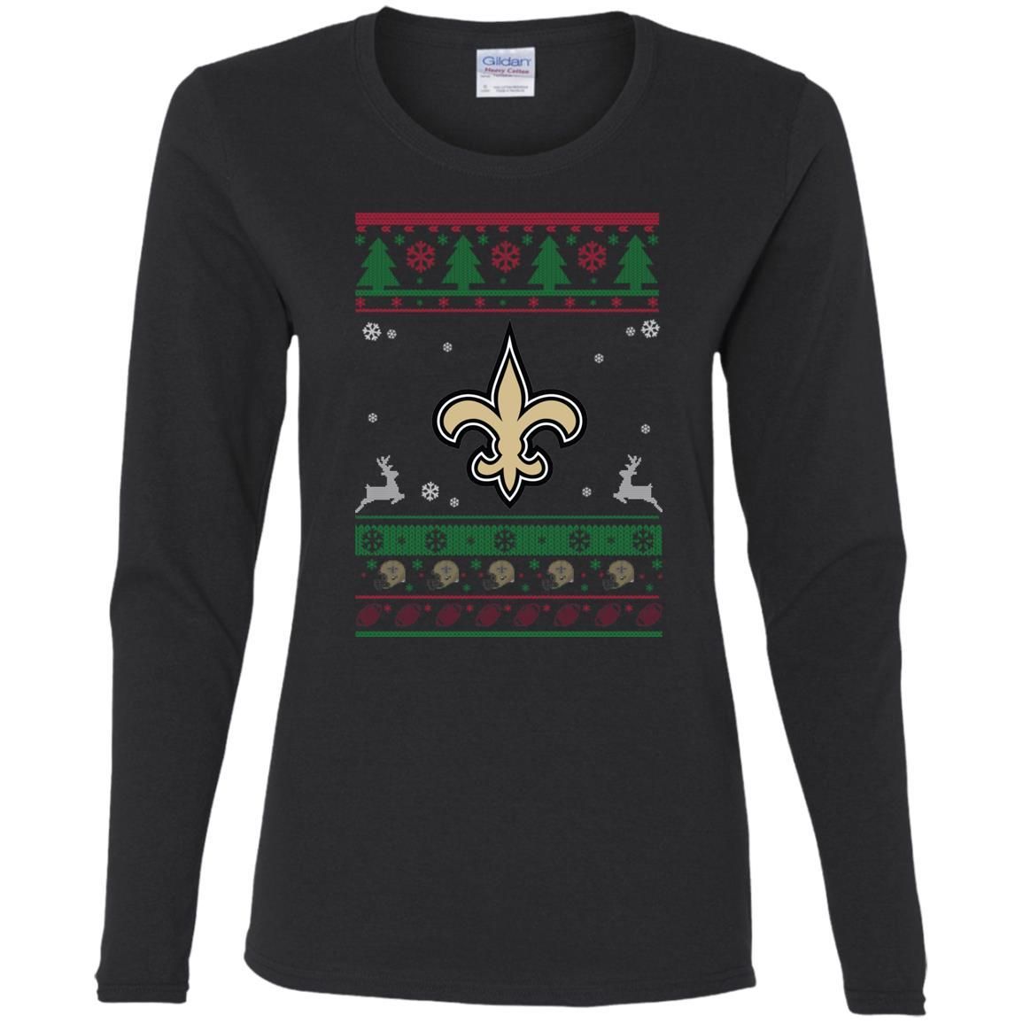 New Orleans Saints Logo Football Teams Ugly Christmas Sweater Women Long Sleeve Shirt