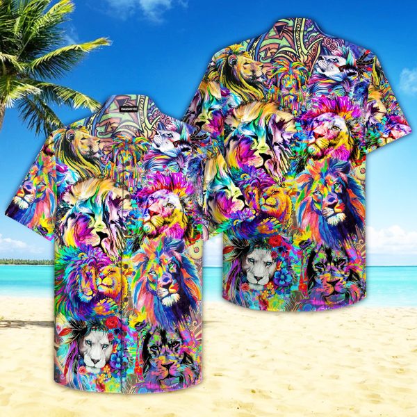 Colorful Hippie Lion Hawaii Shirt For Men Women Ha44836