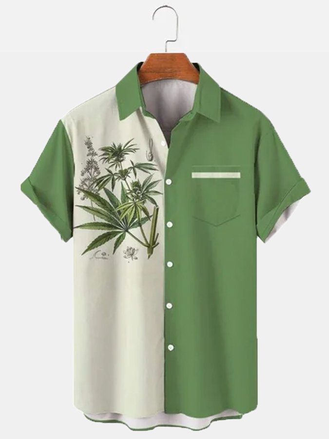 Mens Hawaii Shirt Green Leaf Printed Basic Shirts Tops Ha105636