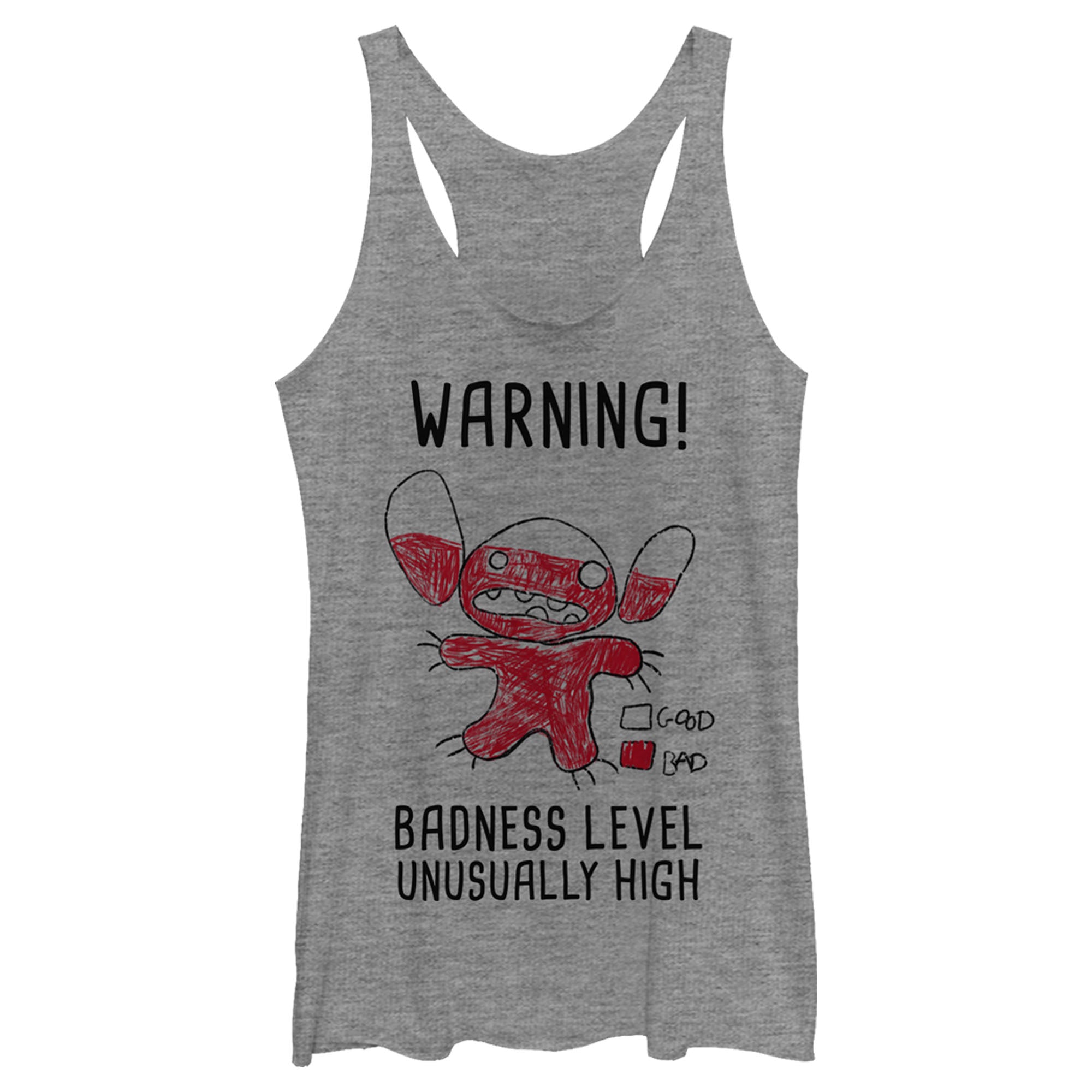 Women’S Lilo & Stitch Badness Level Warning Sketch Racerback Tank Top