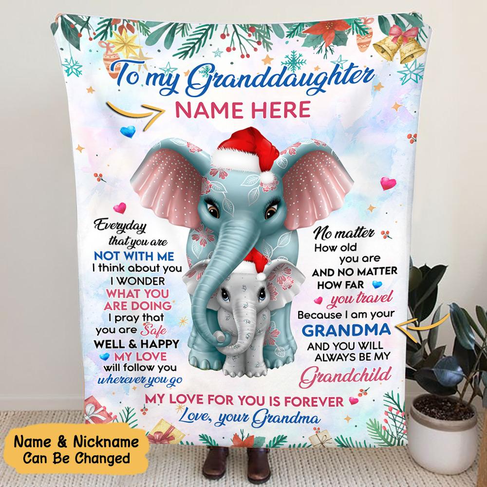 To My Granddaughter Cute Elephant Christmas Blanket, To My Granddaughter Everyday That You Are Not With Me Blanket, Granddaughter And Grandma Blanket