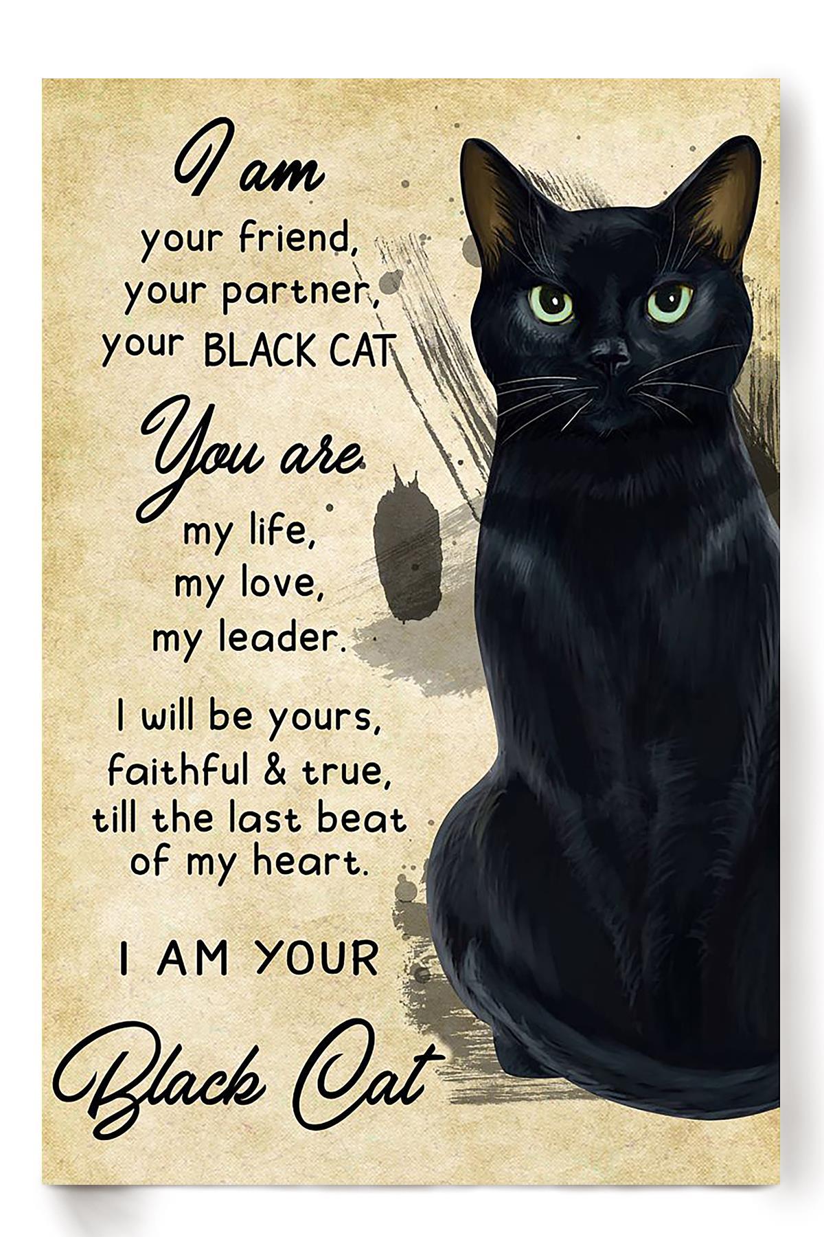 Black Cat I Am Your Friend Your Partner Animal Wall Art Gift For Cat Lover International Cat Day Kitten Foster Poster