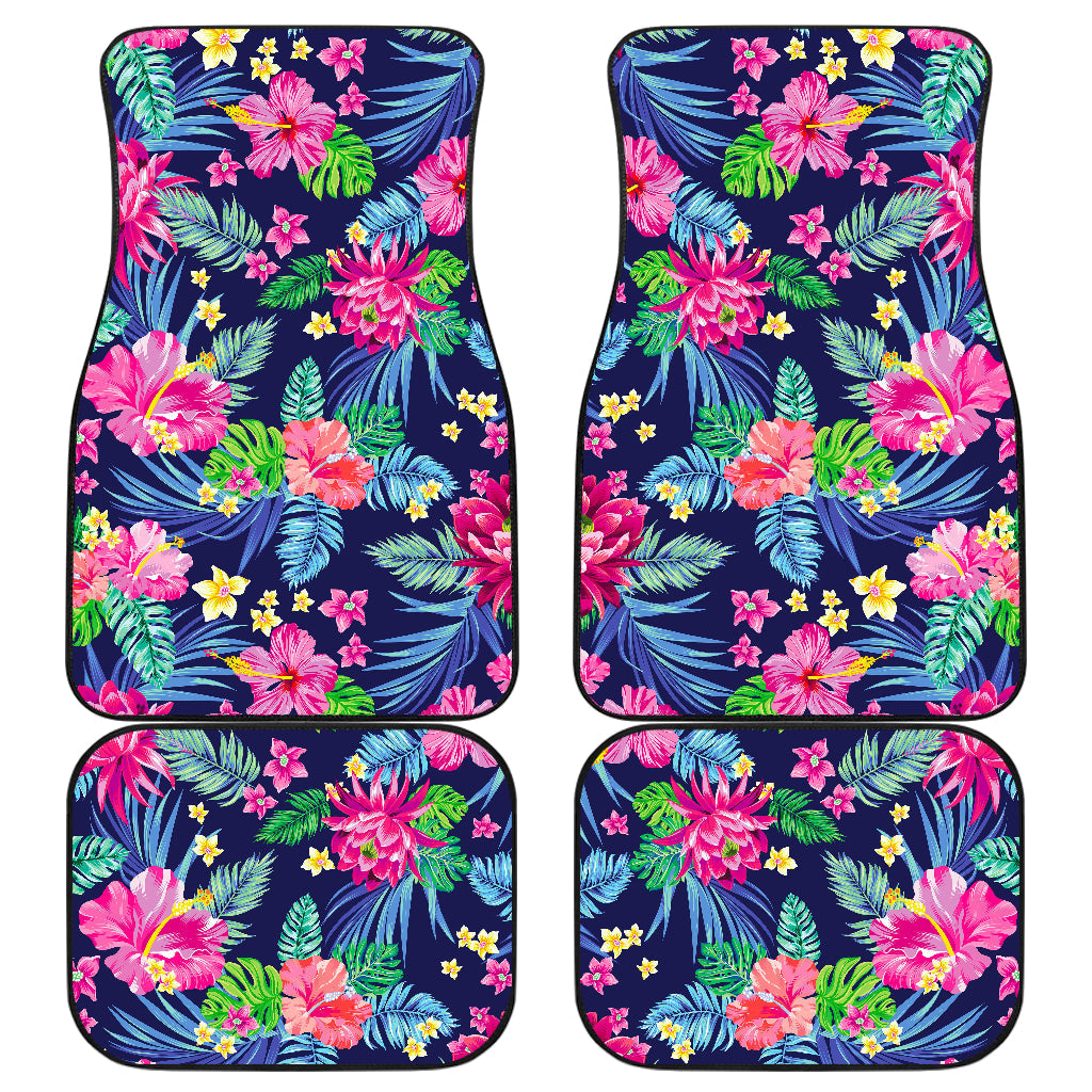 Blossom Tropical Flower Pattern Print Front And Back Car Floor Mats, Front Car Mat