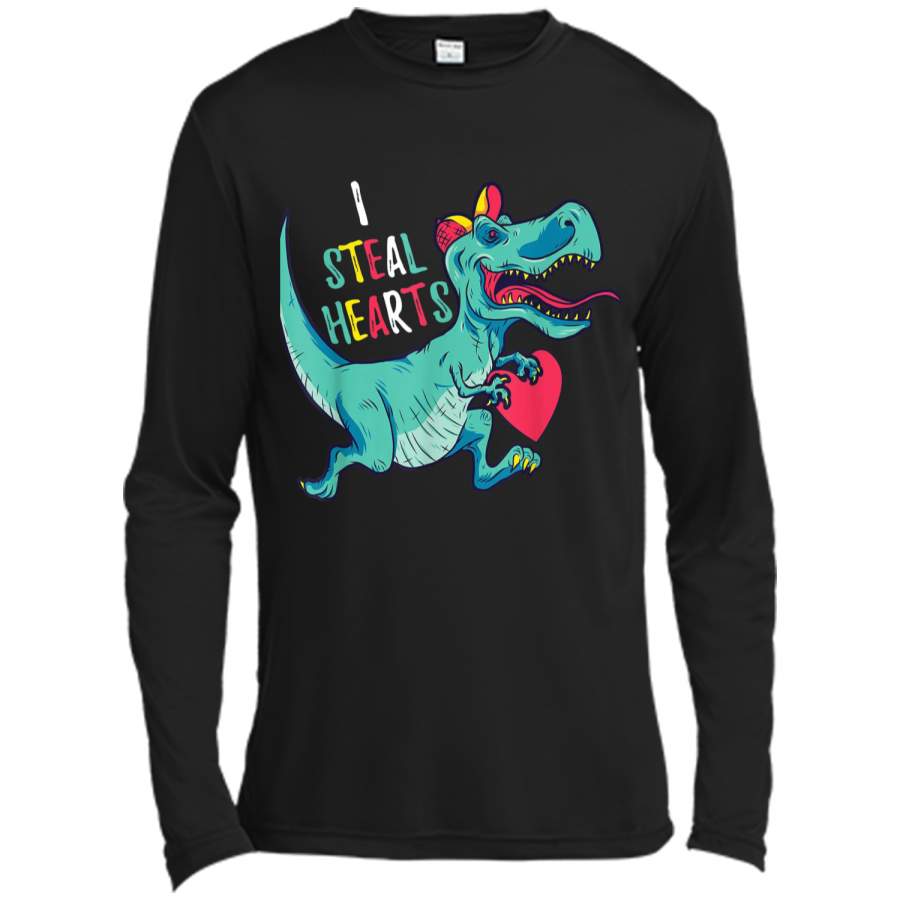 Valentines Day Dinosaur I Steal Hearts  Gifts for Boys Long Sleeve Moisture Absorbing Shirt