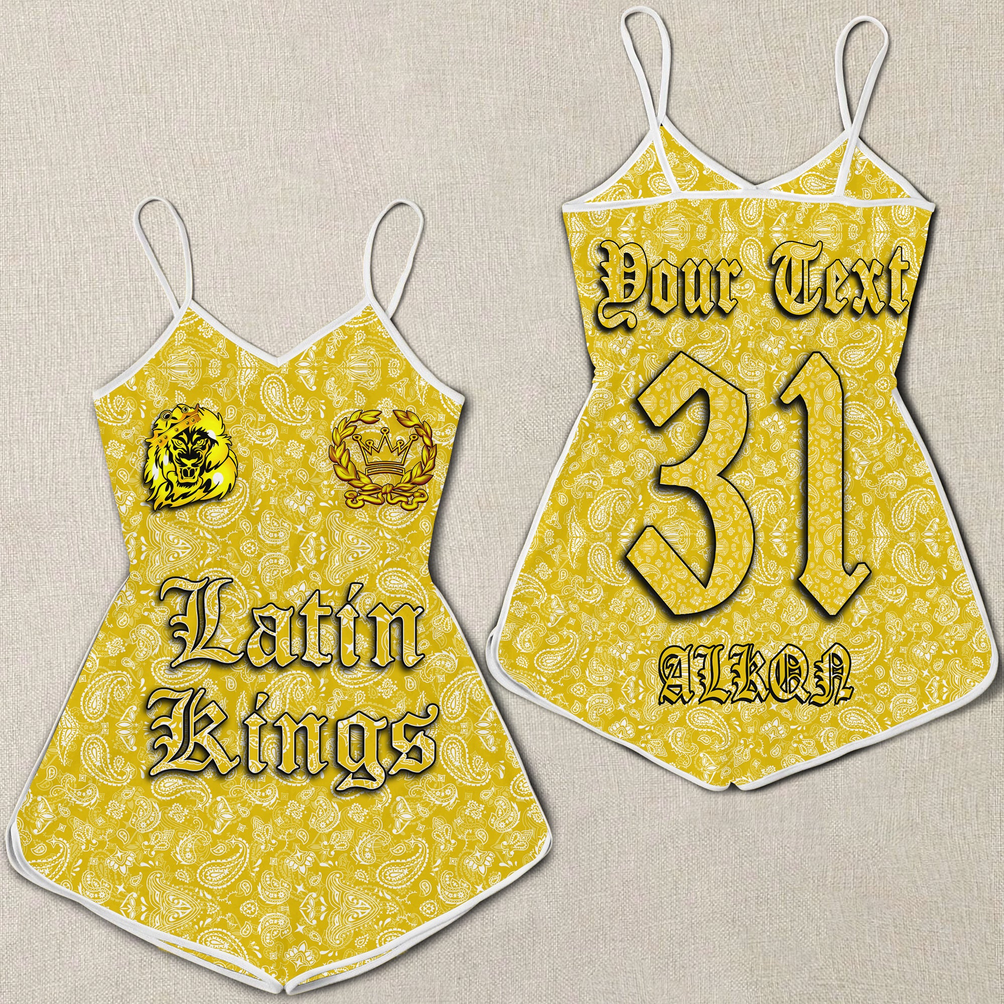 (Custom) Latin Kings Women Rompers Yellow Bandana A31