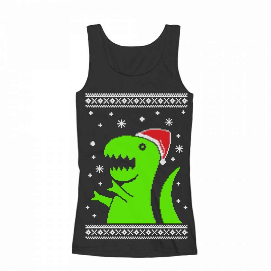 Big Green Trex Santa Ugly Christmas Sweater Funny Xmas Women Tank Top