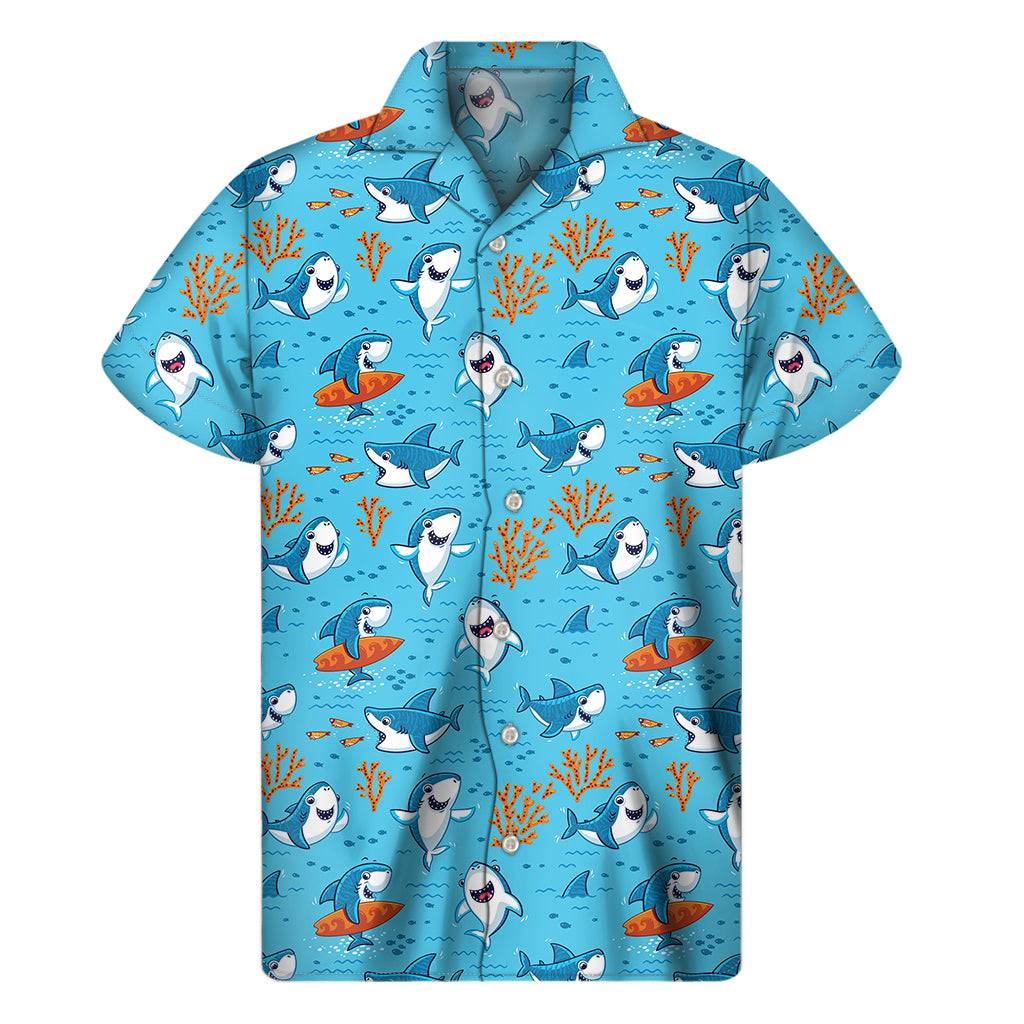 Cute Shark Pattern Print Men’S Short Sleeve Shirt