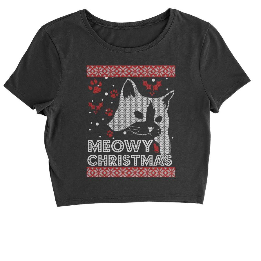 (Color) Meowy Christmas Ugly Christmas Holiday  Cropped T-Shirt