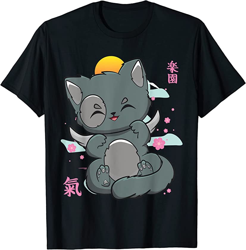 Cat Angelcore Kitten Chibi Anime Neko Pastel Goth Sakura T-Shirt