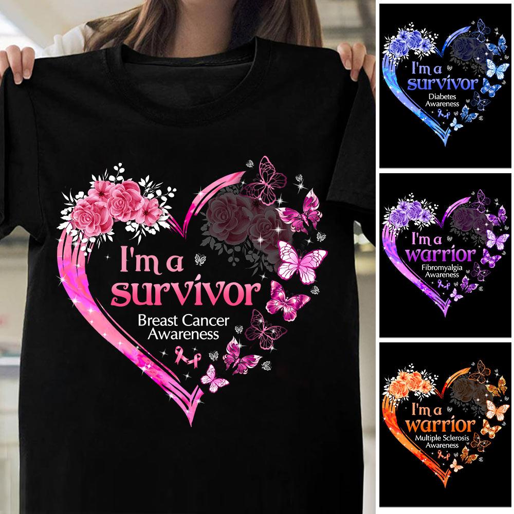 I Am A Survivor Breast Cancer Awareness Butterfly Heart Shirt For Breast Cancer Survivor