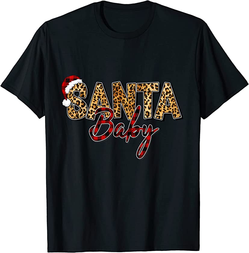 Santa-Baby Leopard And Plaid Christmas Santa Pajama T-Shirt