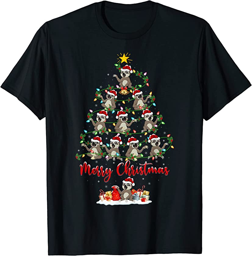 Sloth Animal Lover Matching Santa Sloth Christmas Tree T-Shirt