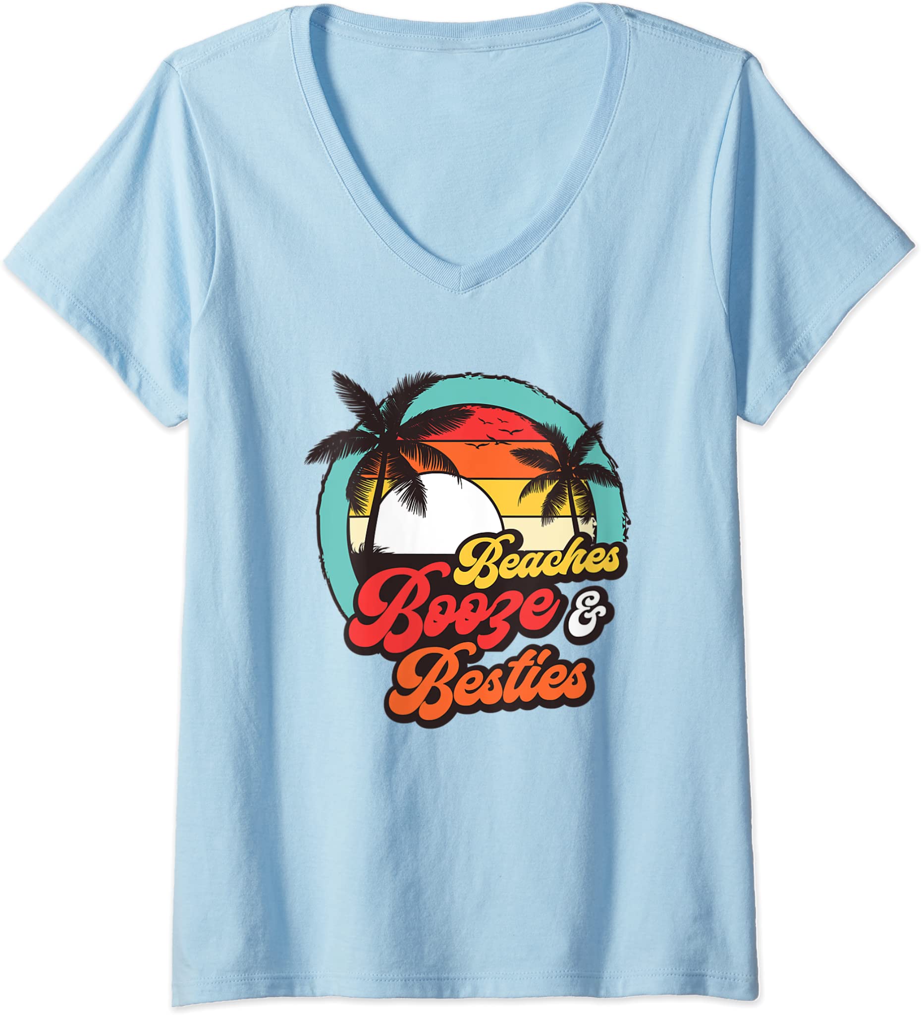 Womens Beaches Booze Besties Summer Best Friend Girls Trip V-Neck T-Shirt