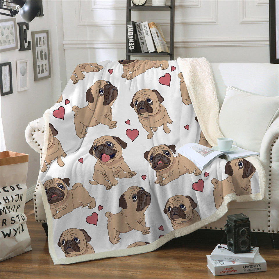 Winter Double-Layer Thick Blankets Printed Cotton Fleece Blanket Sofa Blankets Lazy Blankets Puppy Series