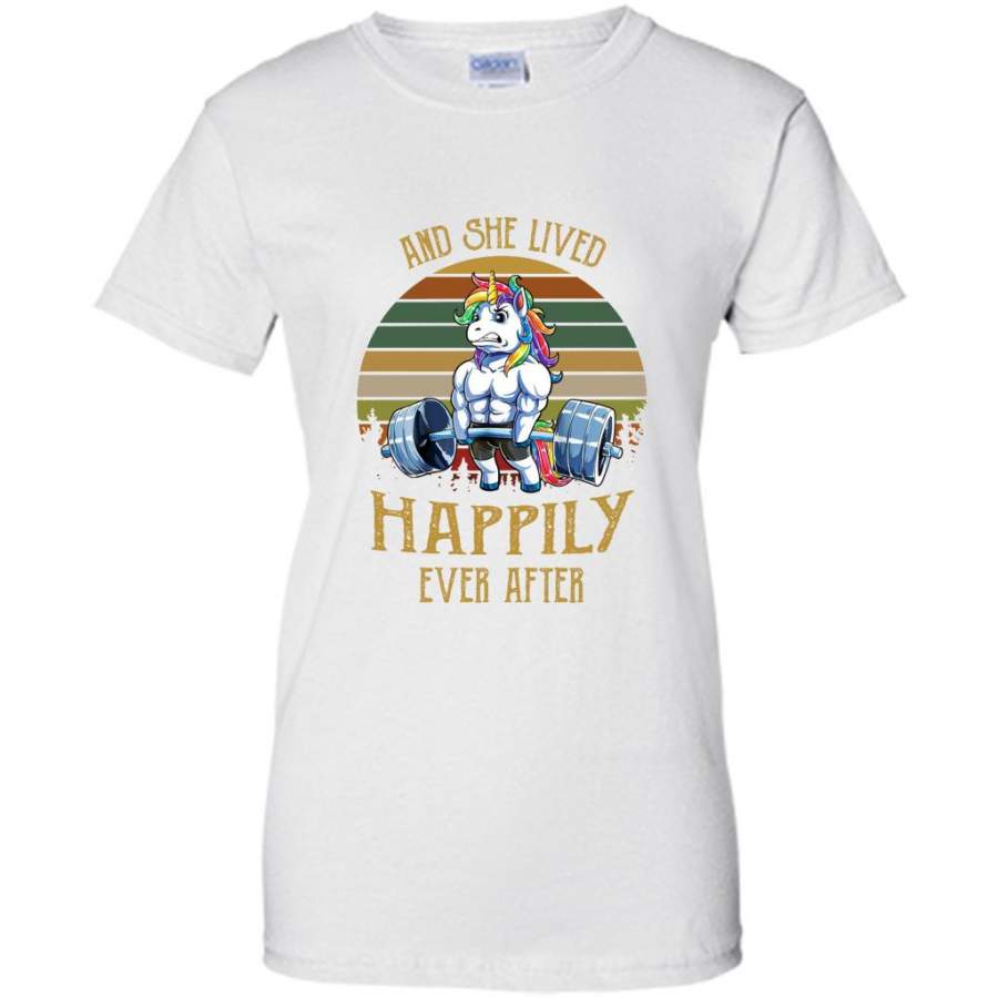 And She Lived Happily Ever After. Unicorn Weightlifting Fitness Gym, Classic Vintage – Gildan Women Shirt