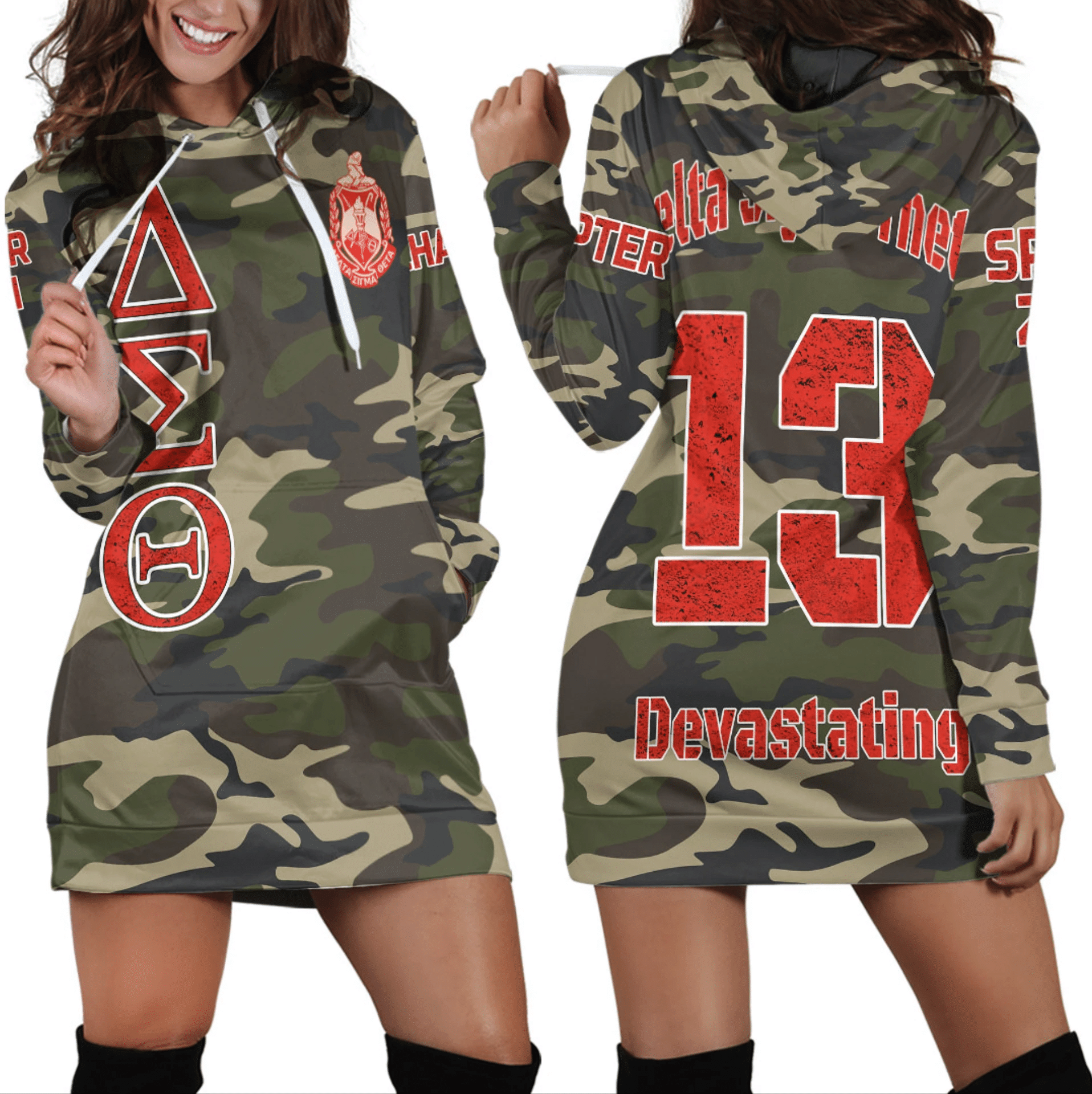 Sorority Dress – Personalized Delta Sigma Theta Camouflage Hoodie Dress