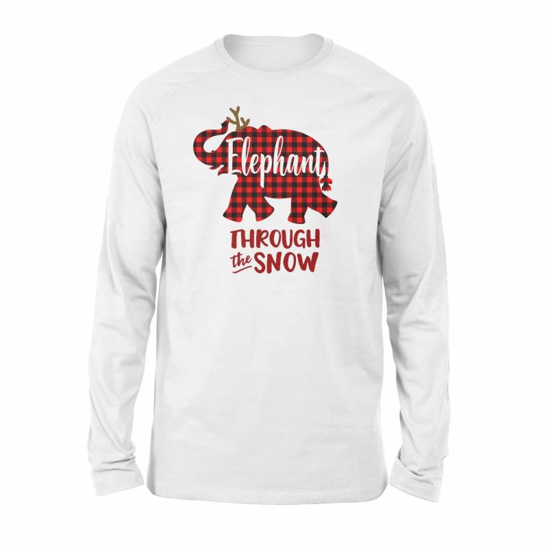 Through The Snow Christmas Elephant Red Plaid Long Sleeve