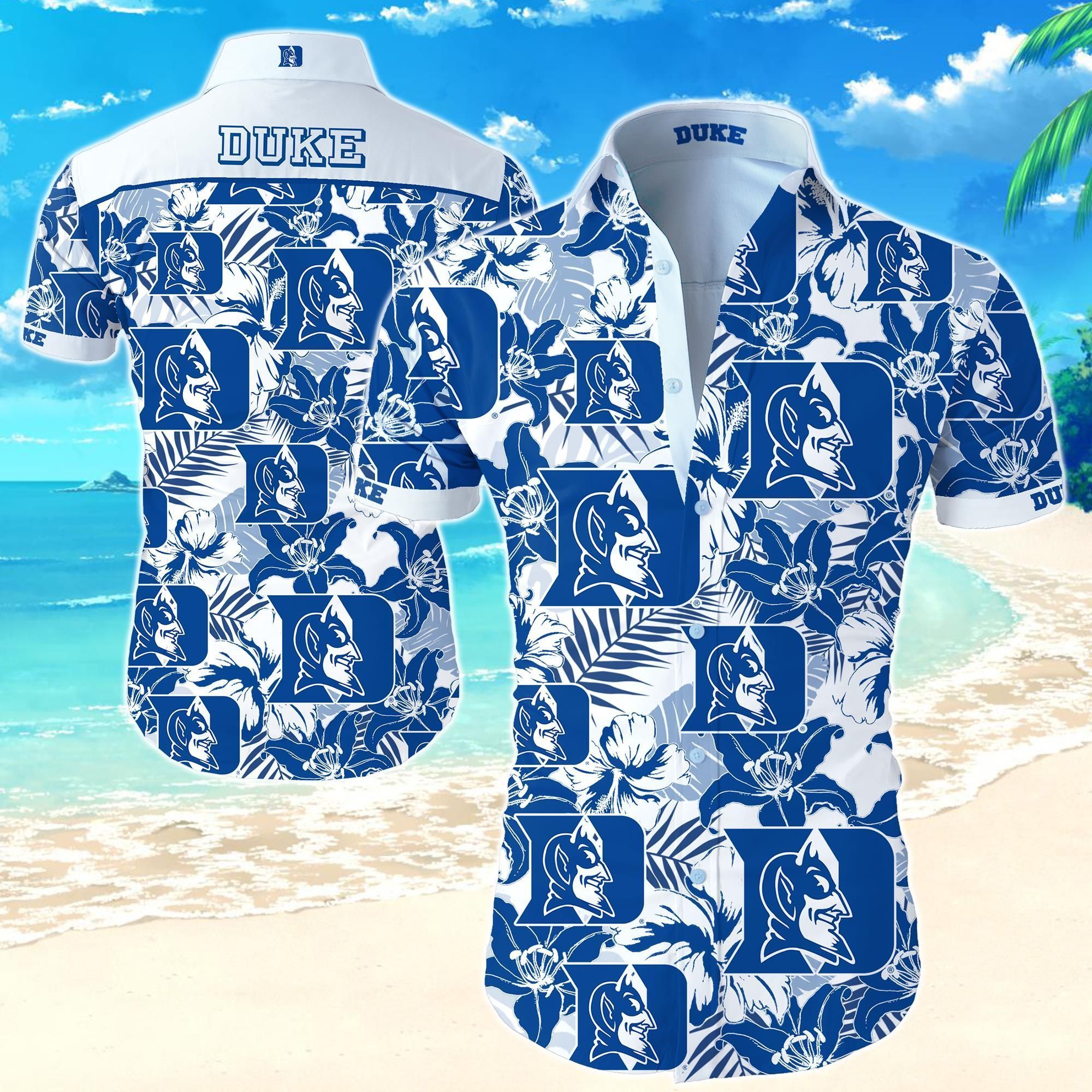 Duke Blue Devils Hawaii Shirt Summer Button Up For Men Beach Wear Short Sleeve Ha107041