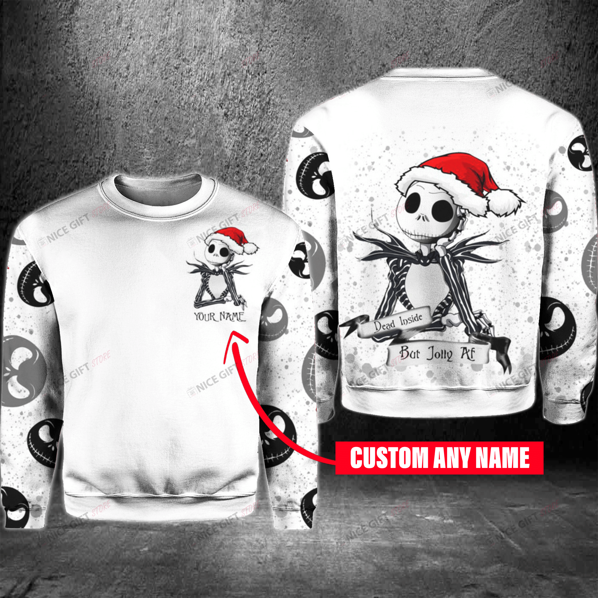 Dead Inside But Jolly Af Custom Name Crewneck Sweatshirt 3Cs-D2Z6