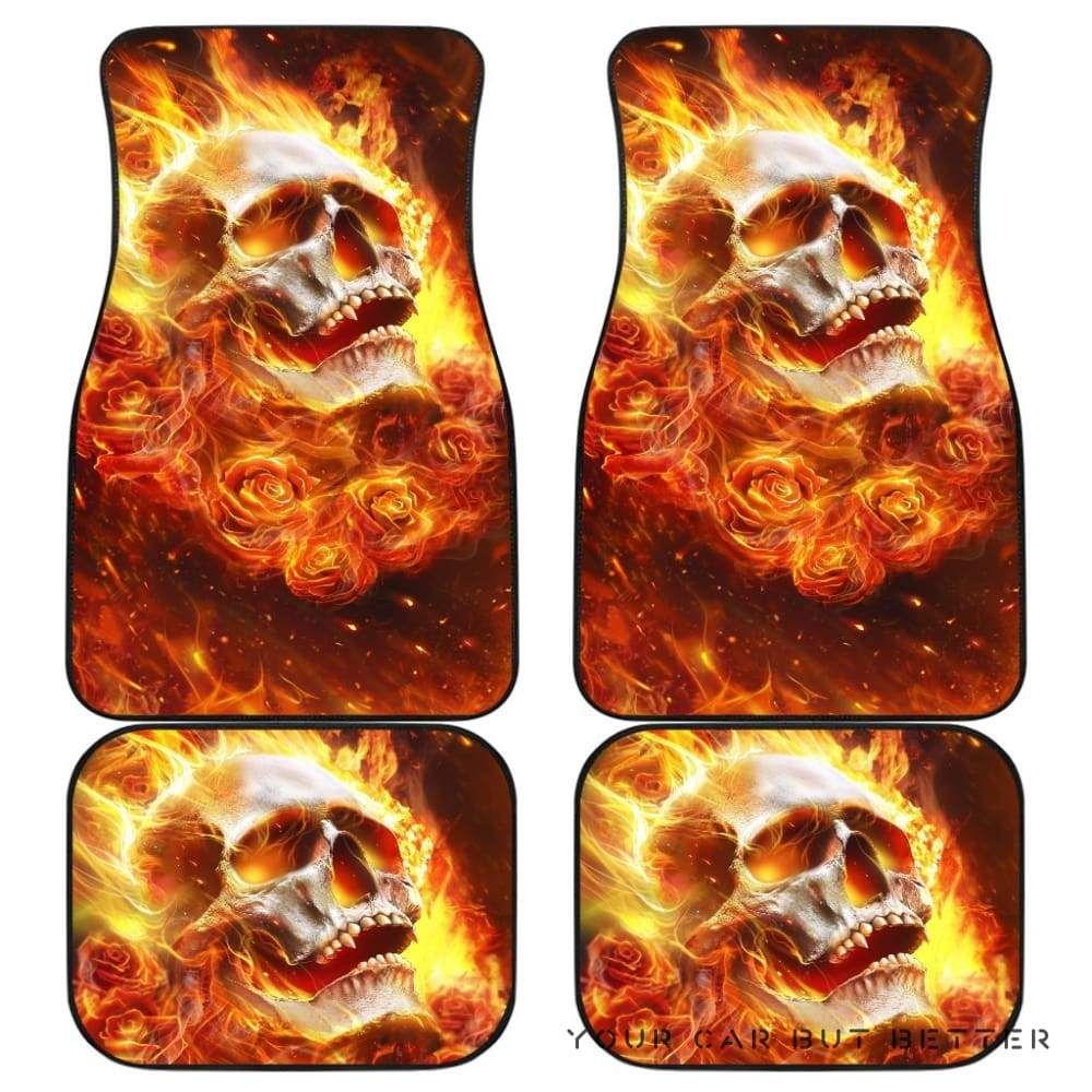 Set 4 Pcs Flaming Skull Car Mats 232205 Personalized Car Seat Floor Mat Custom Print