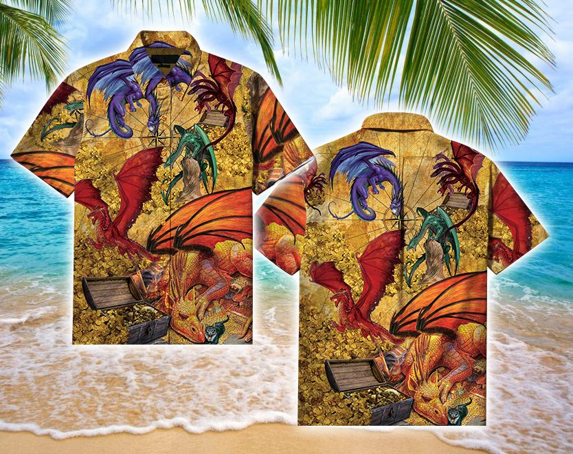 Every Treasure Is Guarded By Dragons Print Polyester Hawaii Aloha Shirts Ha37136