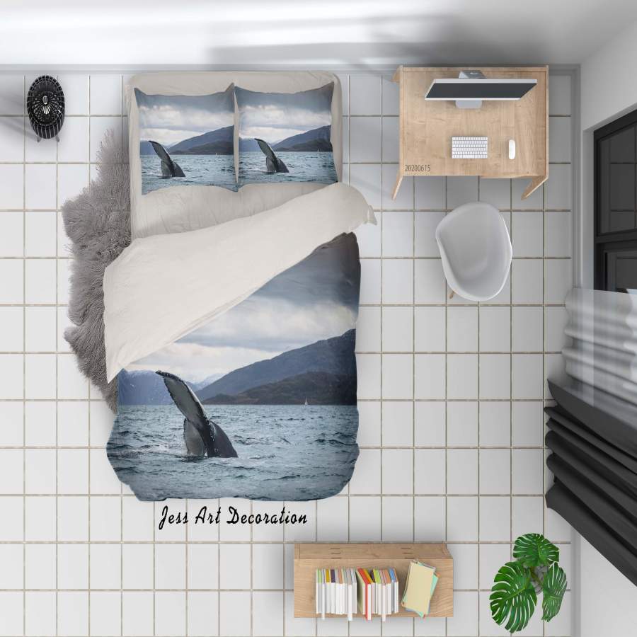 3D Blue Sea Whale Tail Quilt Cover Set Bedding Set Duvet Cover Pillowcases SF50