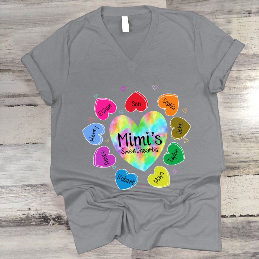 Mimi’S Sweethearts With Grandkids Colorful Hearts V-Neck