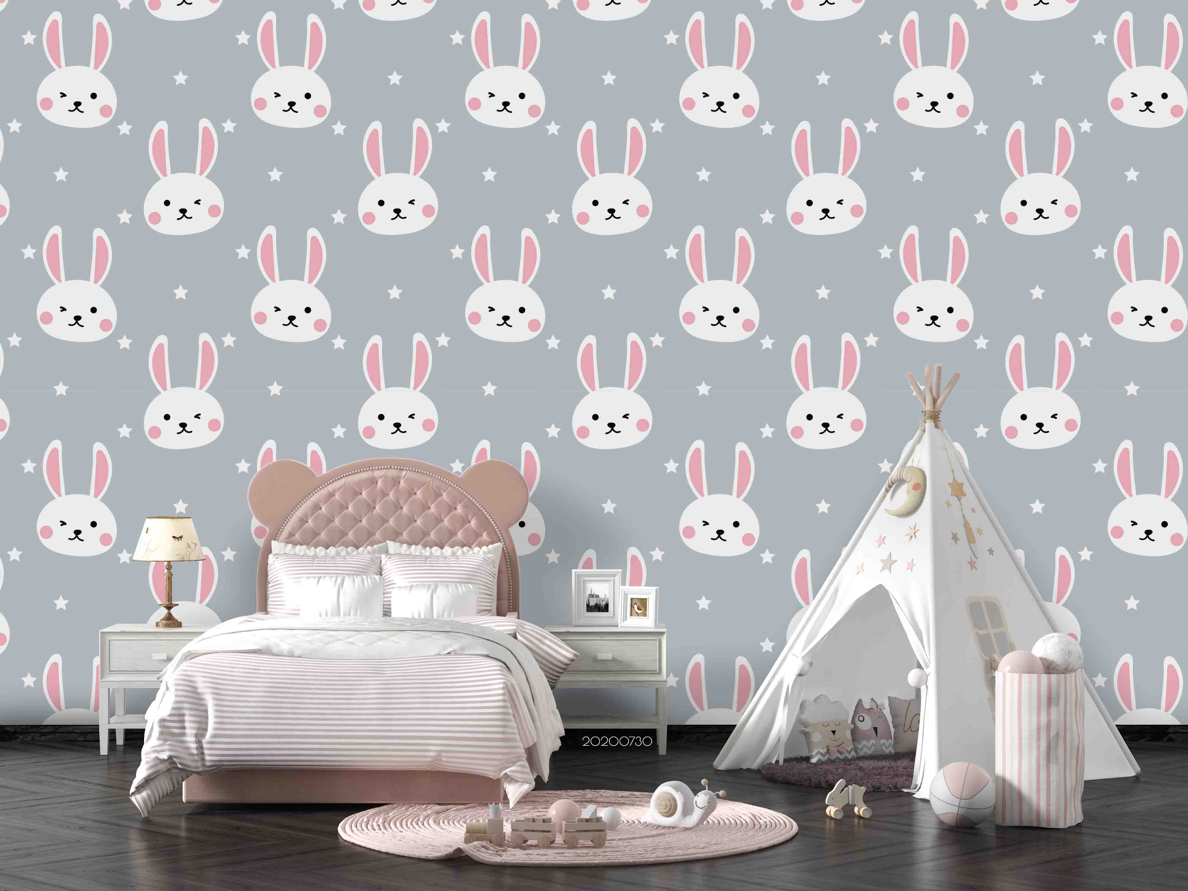 3D Cartoon Lovely Rabbit Blue Wall Mural Wallpaper Lxl 383