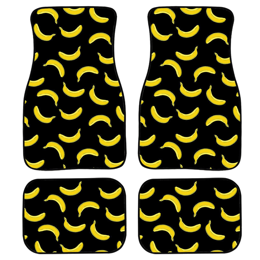 Black And Yellow Banana Pattern Print Front And Back Car Floor Mats, Front Car Mat