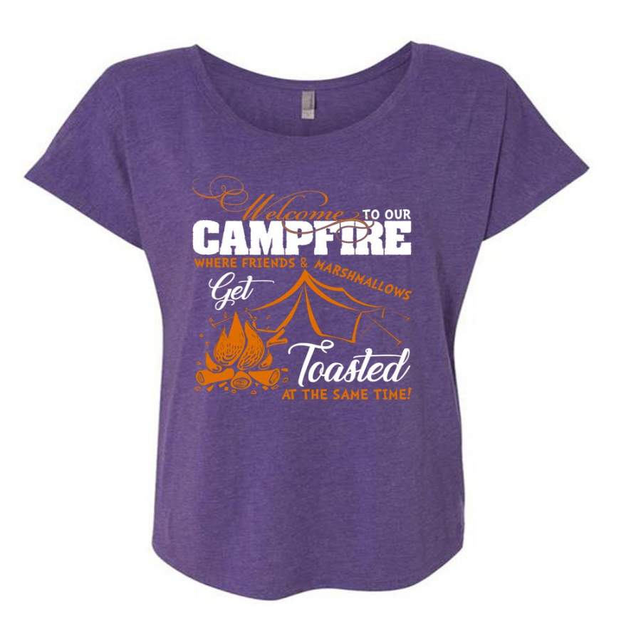 Welcome To Our Campfire T Shirt, Friends And Marshmallows T Shirt, Cool Shirt (Ladies’ Triblend Dolman Sleeve)