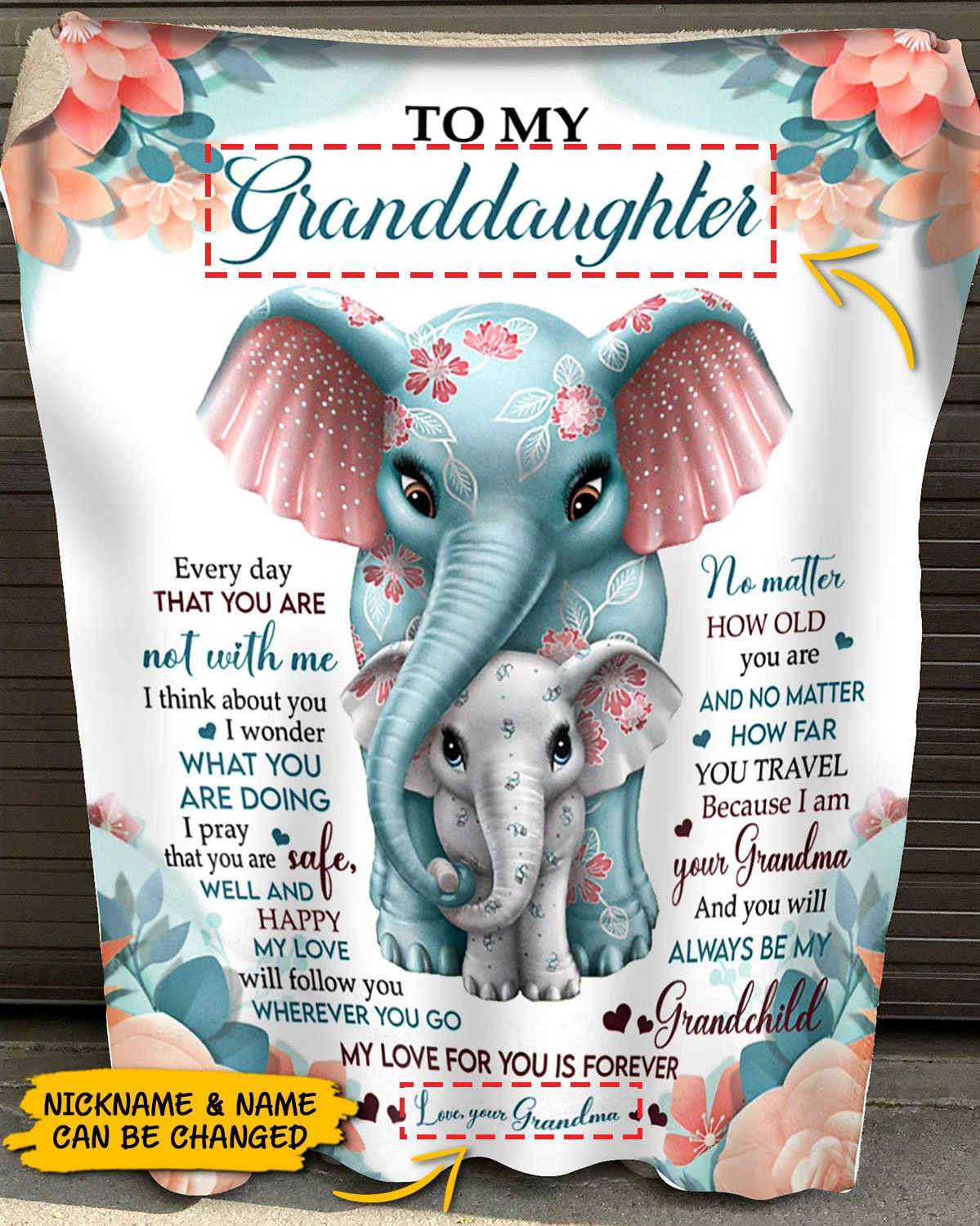 Personalized To My Granddaughter Elephant Flower Blanket, To My Granddaughter Every Day That You Are Elephan Hug Blanket