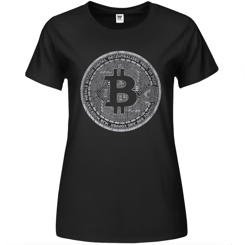 Bitcoin Coin Hoodie Distressed – Crypto – Satoshi Nakamoto Premium Womens T Shirts