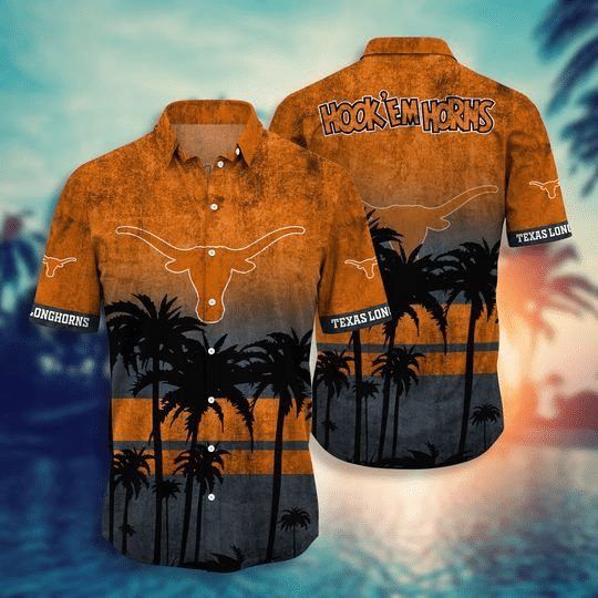 NCAA Texas Longhorns Coconut Tree Orange Hawaiian Shirt