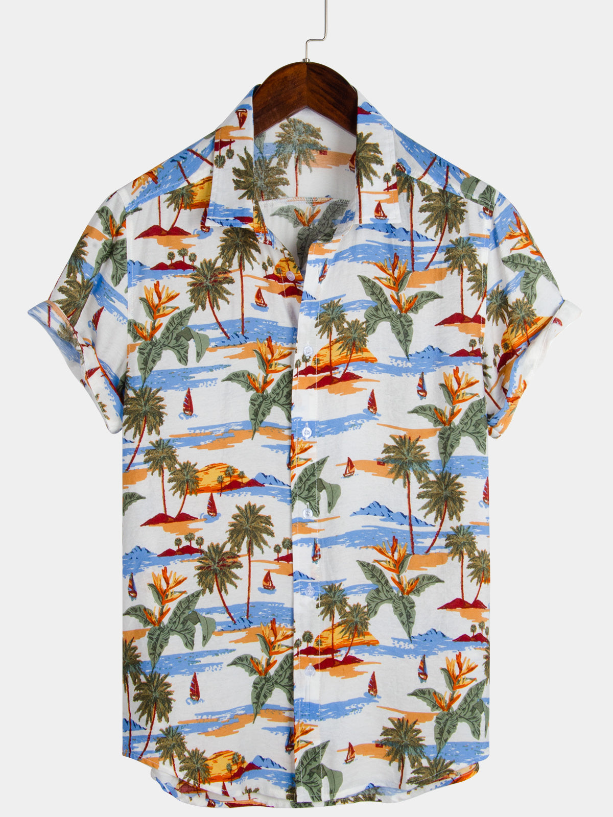 Beach Palm Tree Summer Button Up Hawaii Short Sleeve Shirt Ha109957