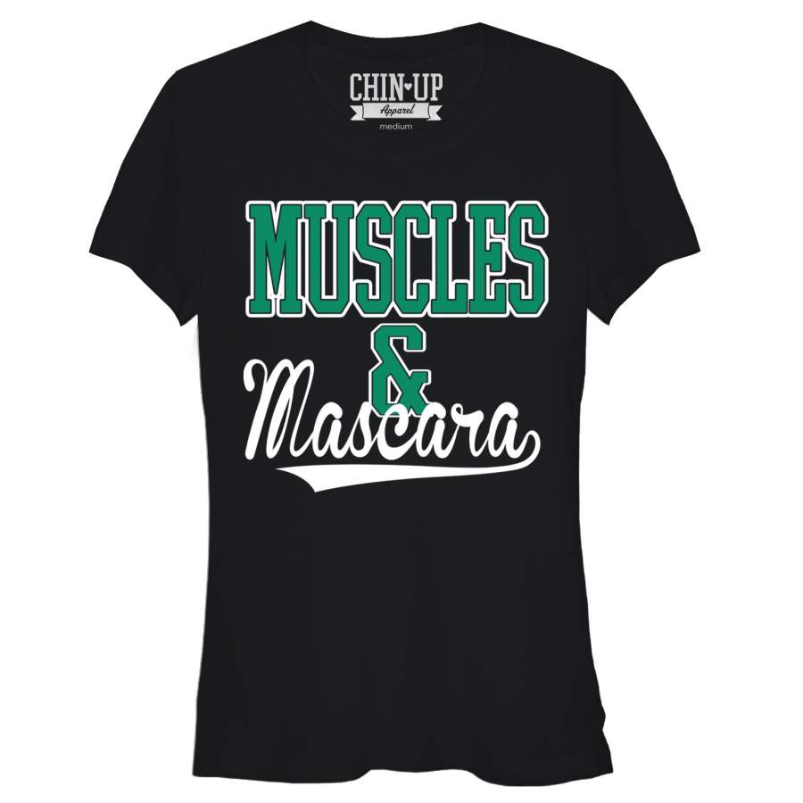 CHIN UP Junior’s Sporty Muscles and Mascara  T Shirt Black