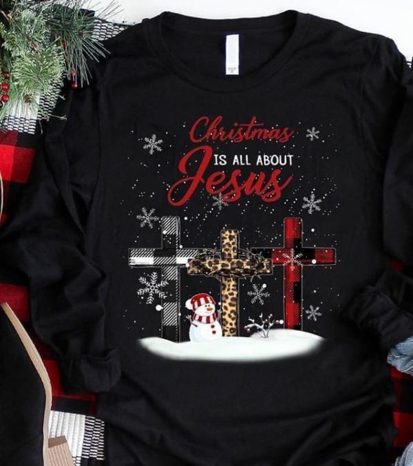 Christmas Is All About Jesus Jesus Cross Chequered Leopard Sweatshirt