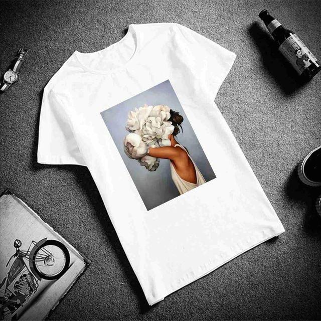 T-Shirt Flowers Girl White Black