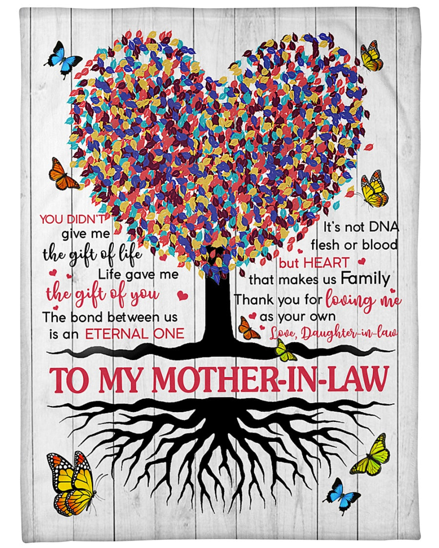 To My Mother-In-Law You Didn’T Give Me The Gift Of Life Colorful Tree Butterflies Blanket Gift For Mom From Daughter-In-Law Home Decor Bedding Couch Sofa Soft And Comfy Cozy