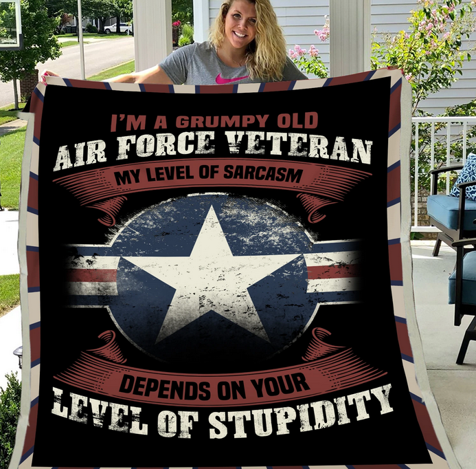 Air Force Veteran Gift, Veteran’S Day Gift, Us Grumpy Veteran Fleece Blanket