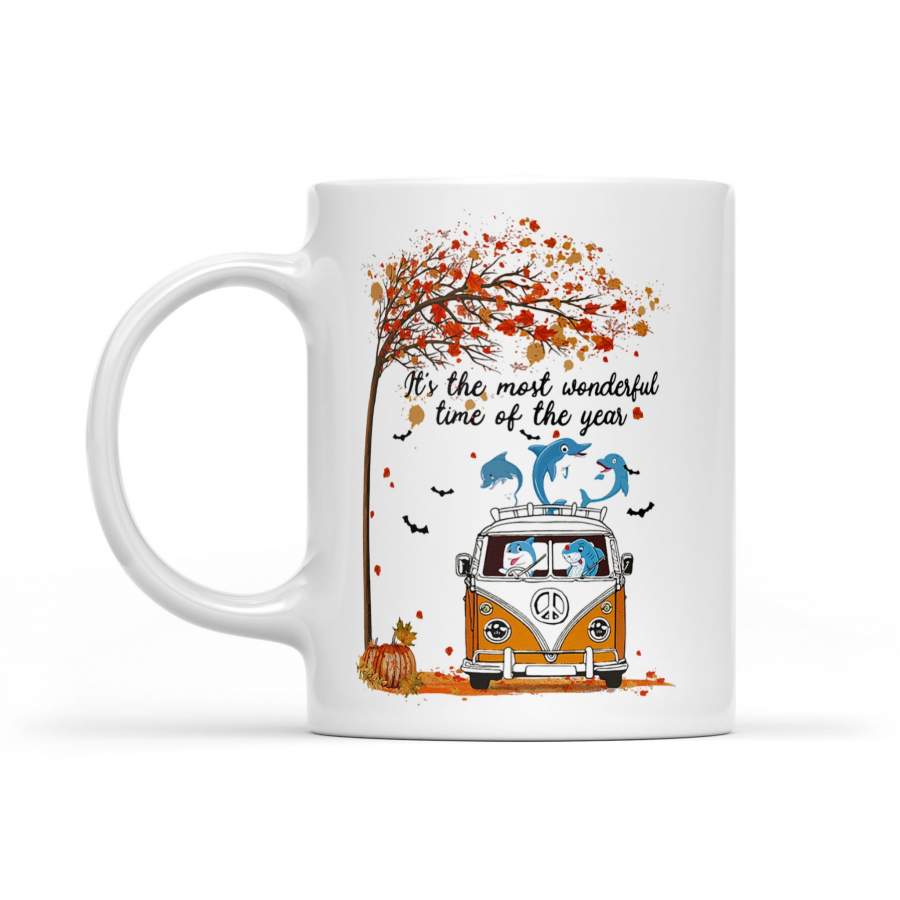 Hippie Car Dolphins It’s The Most Wonderful Time Of The Year Autumn – White Mug