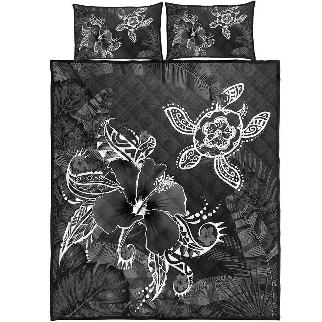 Hawaii Turtle Flowers And Palms Retro Quilt Bed Set – Gray – AH J8