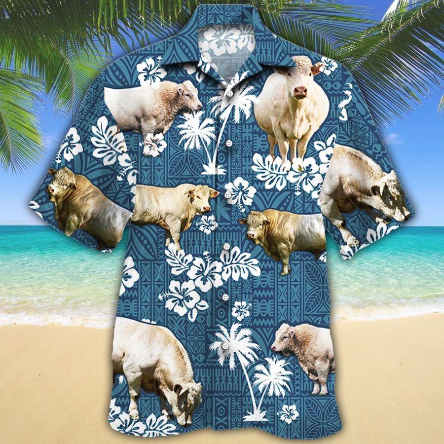 White Charolais Cattle Lovers Blue Tribal Hawaii Cow Hawaii Shirt For Men Women Ha82250