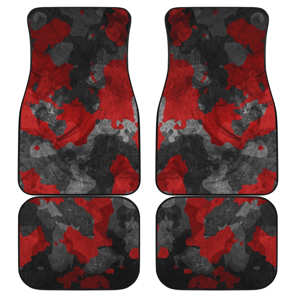 Black And Red Camouflage Print Front And Back Car Floor Mats, Front Car Mat