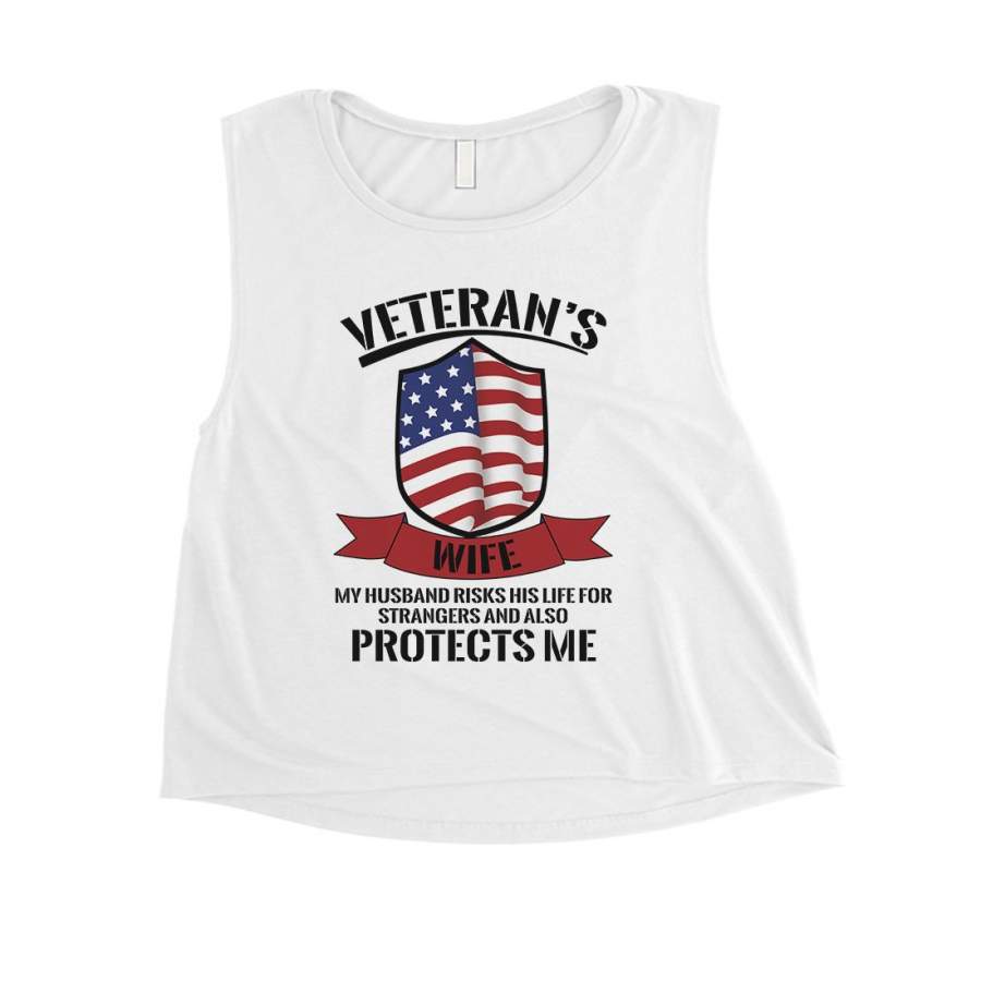 Veterans Wife Shirt Womens Cute Graphic 4th of July Crop Tee Gift