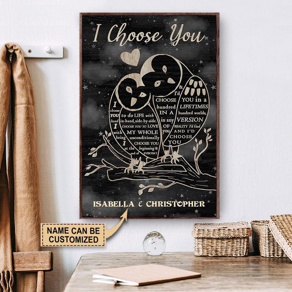 Personalized Owl Couple Black I Choose You Poster
