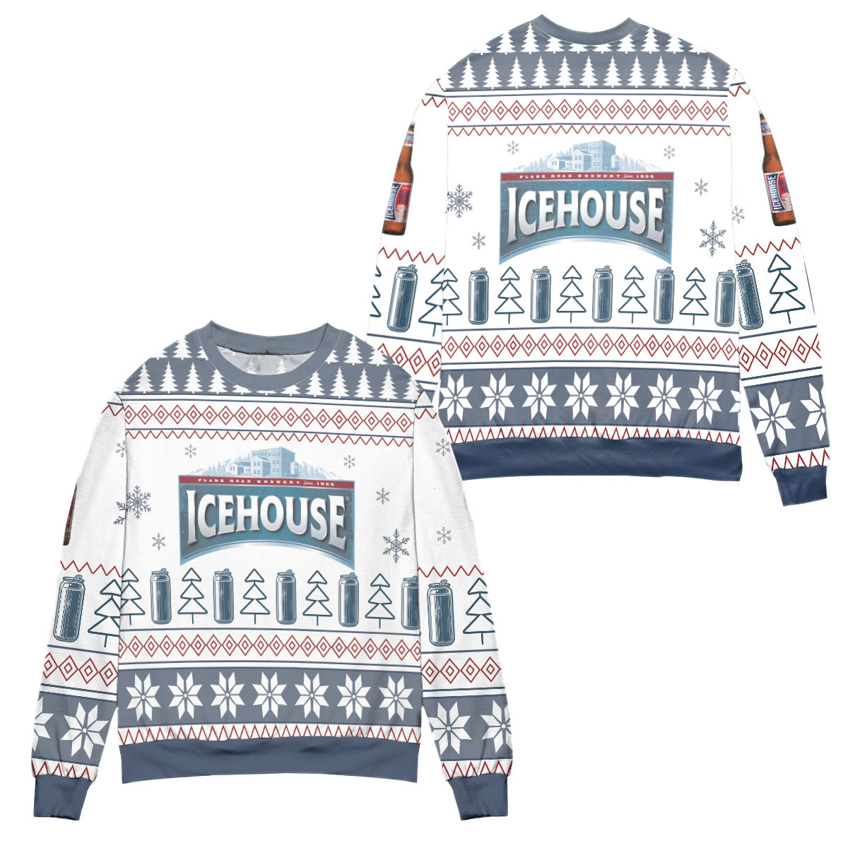 Ice House Logo Christmas Pattern Ugly Christmas Sweater – All Over Print 3D Sweater – White Blue