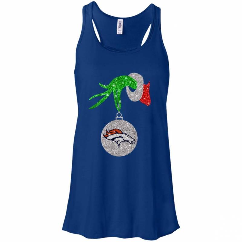 Denver Broncos Glitter Grinch Monogram Ornament Christmas Gift Racerback Tank