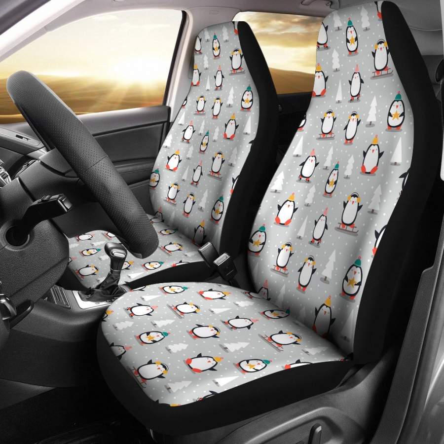 Christmas Tree Penguin Pattern Print Universal Fit Car Seat Cover